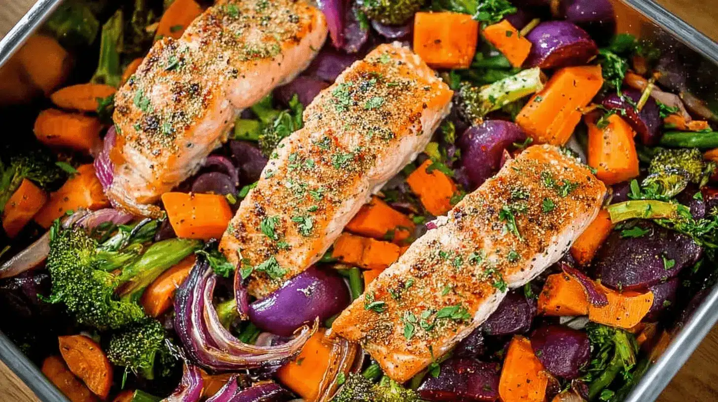 Easy One Pan Baked Salmon with Veggies